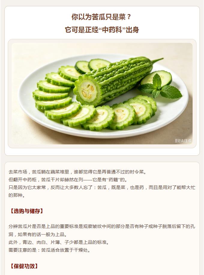你以为苦瓜只是菜？它可是正经“中药科”出身